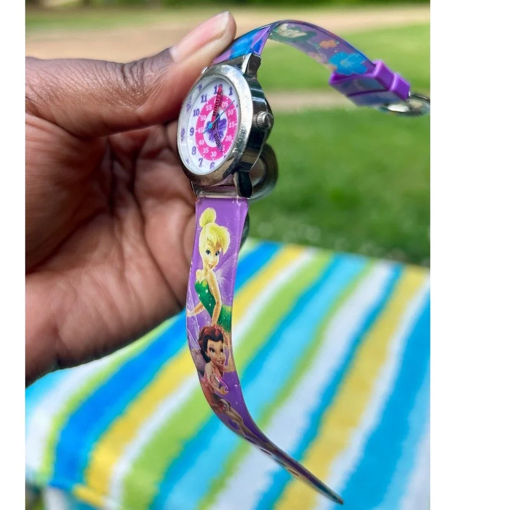 Disney 90s Tinker Bell‎ Watch Kids Adjustable Purple Plastic learn Time Teacher